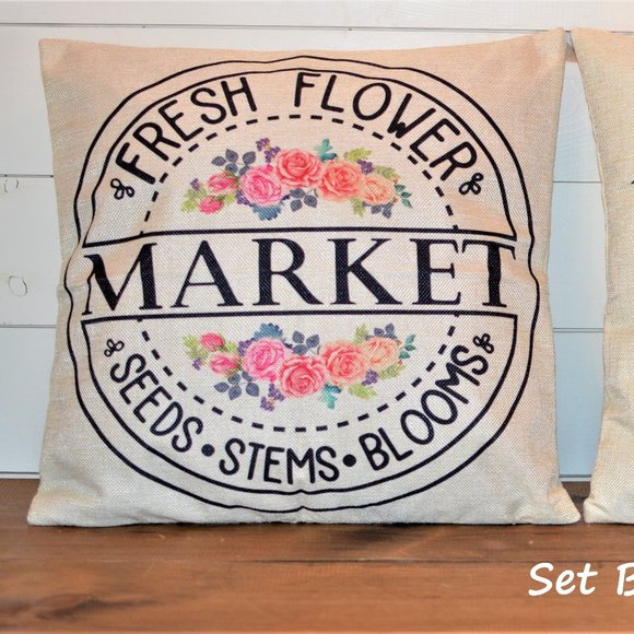 NEW - Set of 2 - Farmhouse Floral Buffalo Plaid Pillow Covers 18x18 - Picture 2 of 4